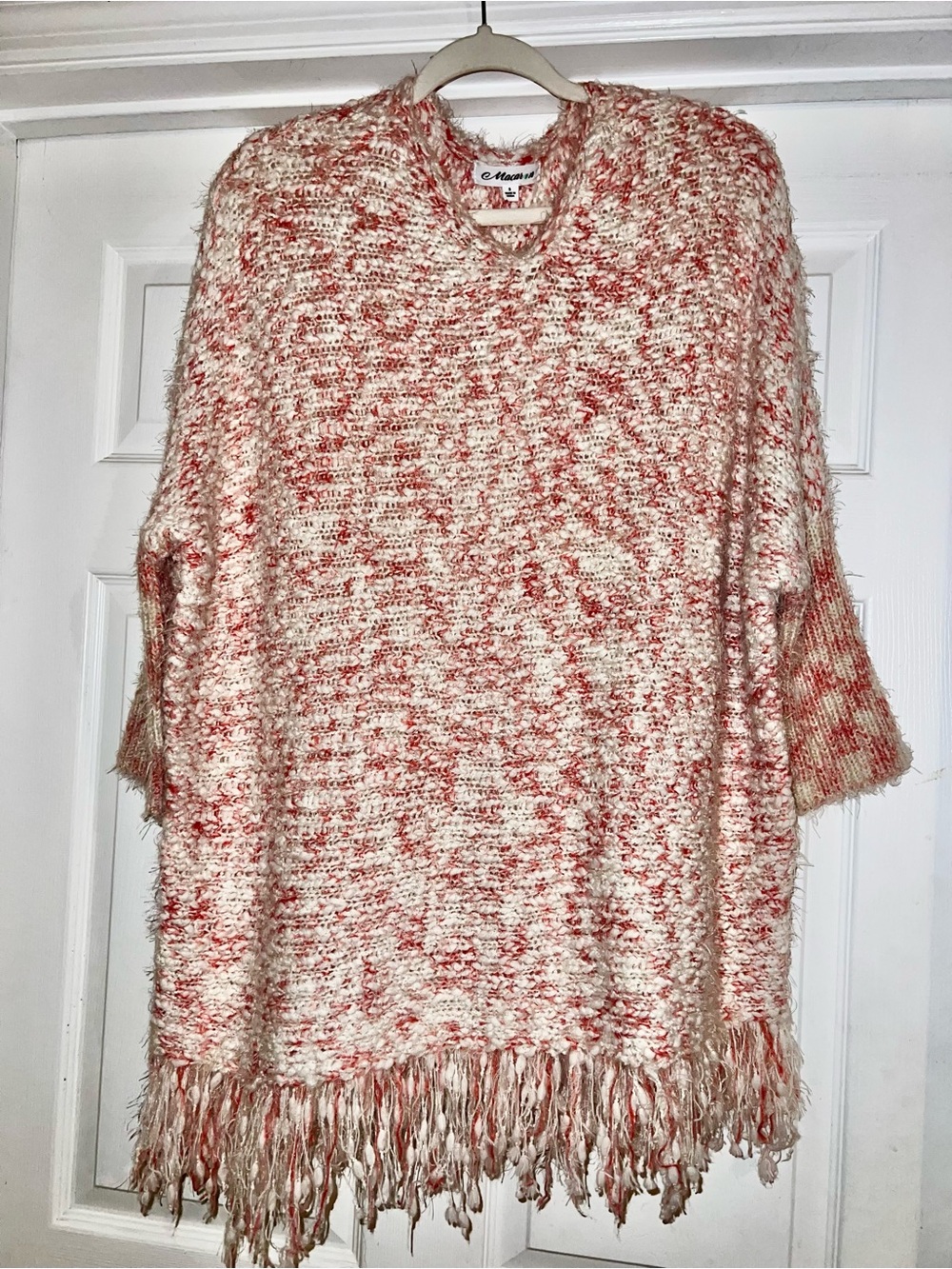 Macaron Cozy Cream & Coral Fringe Eyelash Fringe Sweater - Women